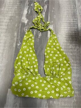 Garage Green Floral Retro Halter Top
